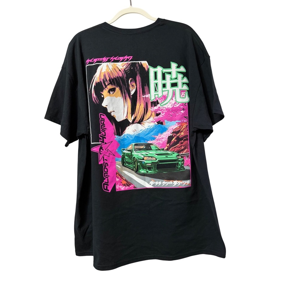 Almost Human Anime Girl & Green JDM Sports Car Graphic T-Shirt Black XXL NWT